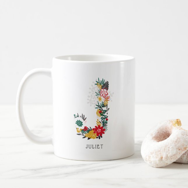 Taza De Café Letra J | Letra floral sinmusical monograma I mug (Con donut)