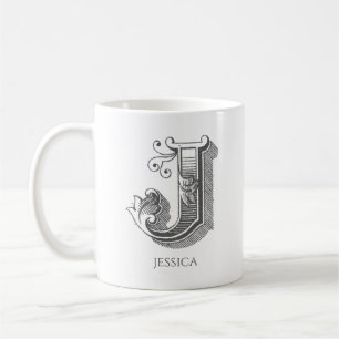 Taza De Café Letra J Monograma nombre moderno café taza