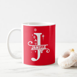 Taza De Café Letra J Navidades Monograma Nombre inicial rojo