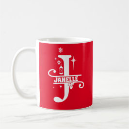 Taza De Café Letra J Navidades Monograma Nombre inicial rojo