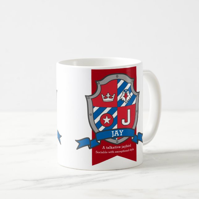 Taza De Café Letra Jay J heraldry blue name significa (Anverso derecho)
