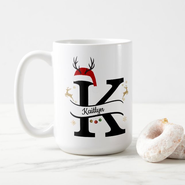 Taza De Café Letra K alfabeto carta de Navidad  (Con donut)