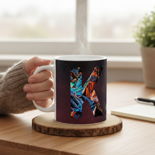 Taza De Café Letra K Holográfica Galaxia Cósmica Inicial (Subido por el creador)