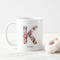 Letra K | Letra floral sinmusical monograma I mug