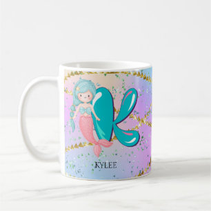 Taza De Café Letra K Monograma Acuarela Cuta Cristales De Siren