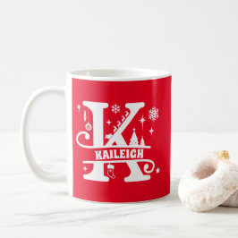 Taza De Café Letra K Monograma Inicial Nombre Navidad Rojo 