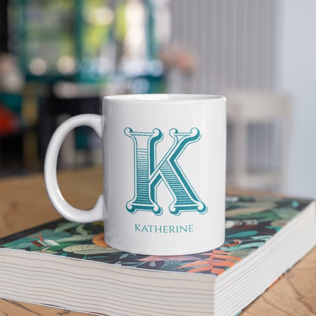 Taza De Café Letra K Monograma Verde azulado Nombre moderno Caf (Subido por el creador)