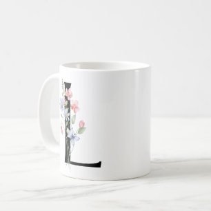 Taza De Café Letra L con flores