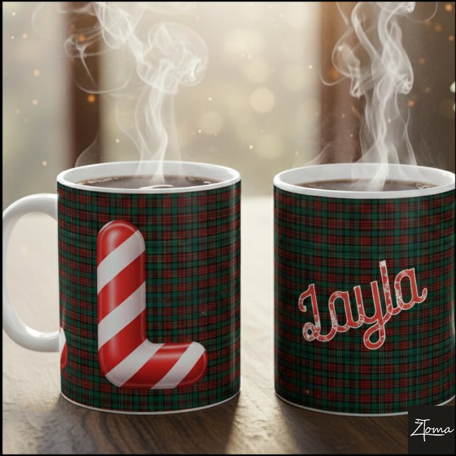 Taza De Café Letra L de Candy Cane Rayada Glossy de Navidad (Subido por el creador)