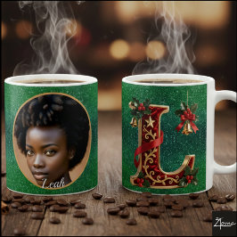 Taza De Café Letra L de Navidad de terciopelo rojo de lujo dora