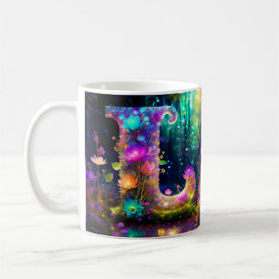 Taza De Café Letra L floral brillante