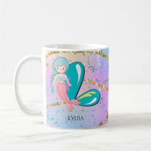 Taza De Café Letra L Monograma Acuarela Cuta Cristales De Siren
