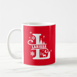Taza De Café Letra L Navidades Monograma Nombre inicial rojo
