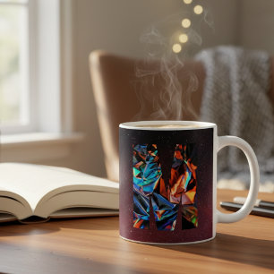 Taza De Café Letra M cromada iridiscente: Monograma holográfico