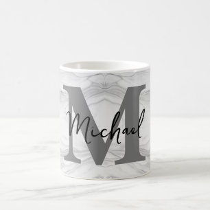 Taza De Café Letra M de monograma de mármol moderno y clásico