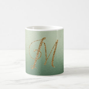 Taza De Café Letra M de purpurina dorada verde oliva