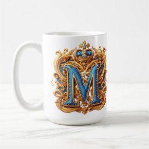 Taza De Café Letra M Dorada Ornata Con Diseño De Marco De Coron