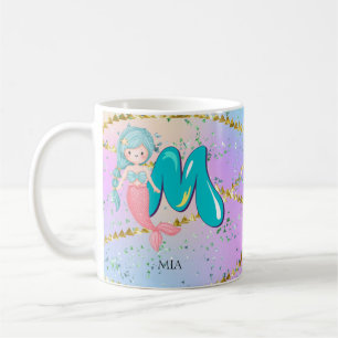 Taza De Café Letra M Monograma Acuarela Cuta Cristales De Siren