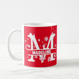 Taza De Café Letra M Navidades Monograma Nombre inicial rojo