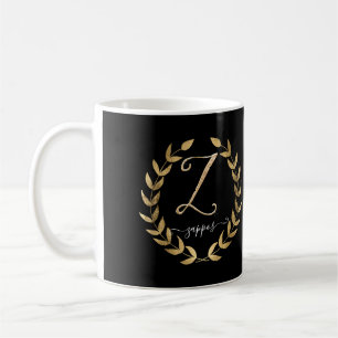 Taza De Café Letra manuscrita Z Monograma Negro n Nombre dorado