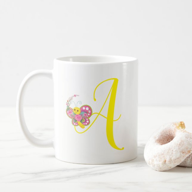 Taza De Café Letra mariposa a tazón floral (Con donut)