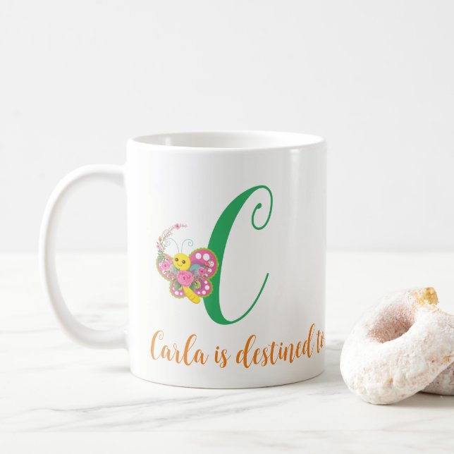 Taza De Café Letra mariposa C Mug floral (Con donut)