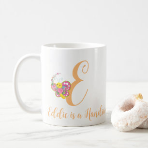 Taza De Café Letra mariposa E Mug floral