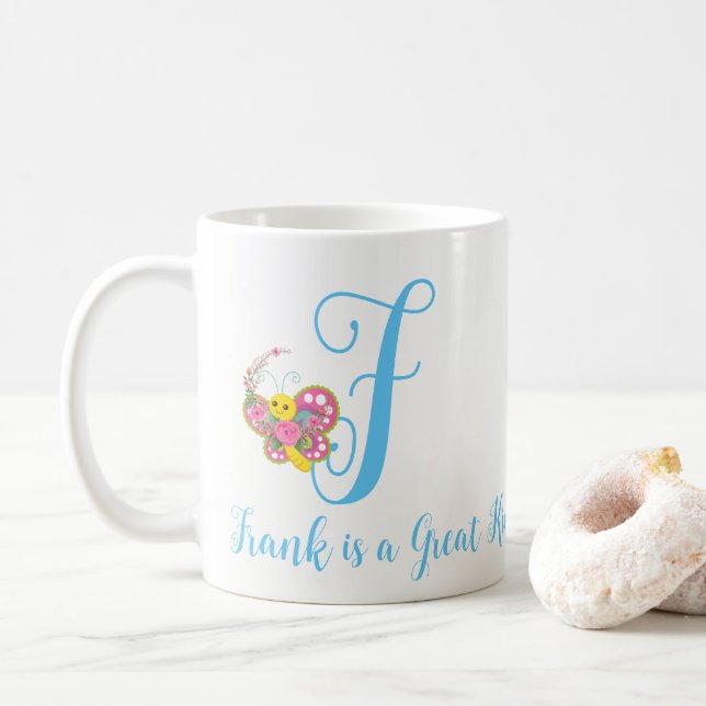 Taza De Café Letra mariposa F Mug floral (Con donut)