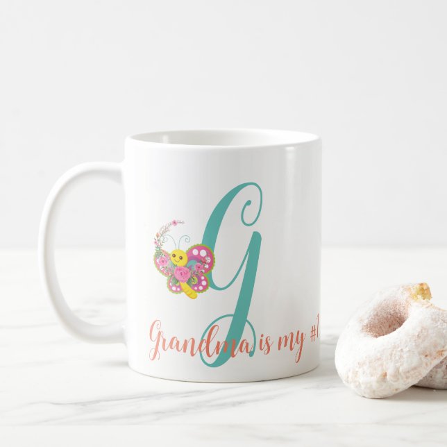 Taza De Café Letra mariposa G Mug floral (Con donut)