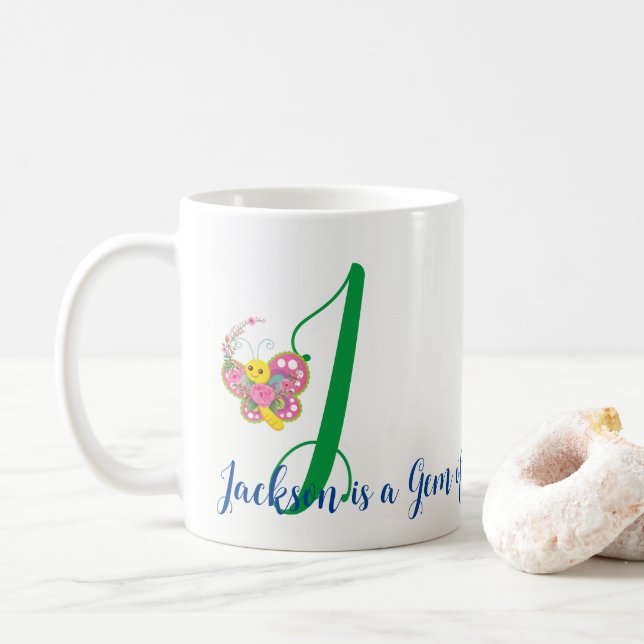 Taza De Café Letra mariposa J Floral Mug (Con donut)