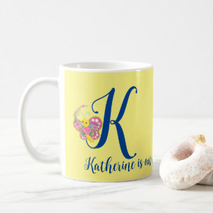 Taza De Café Letra mariposa K Floral Mug