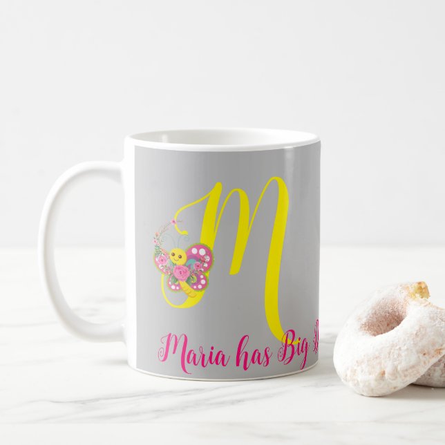 Taza De Café Letra mariposa M Mug floral (Con donut)