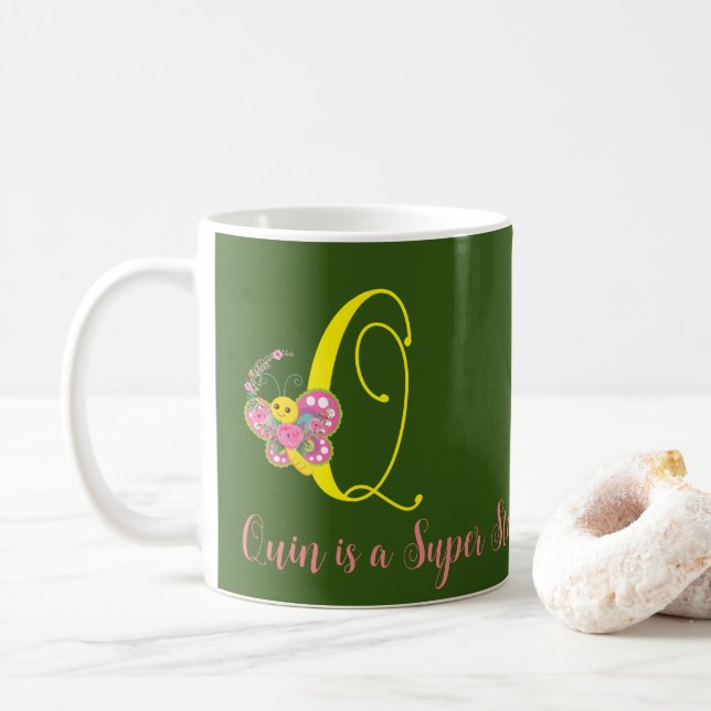 Taza De Café Letra mariposa Q Mug floral (Con donut)