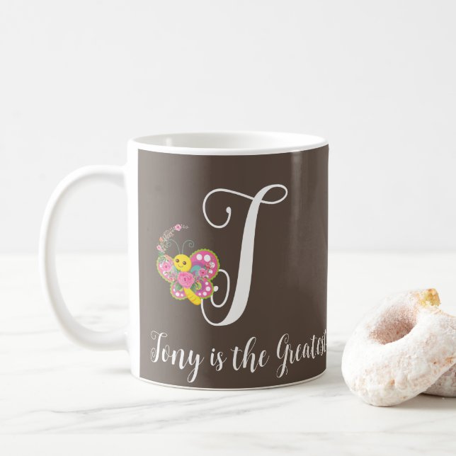 Taza De Café Letra mariposa T Mug floral (Con donut)
