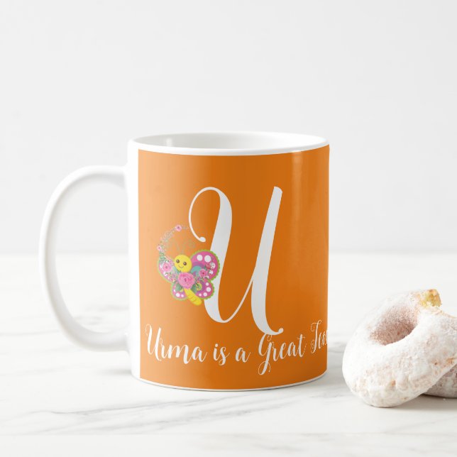 Taza De Café Letra mariposa U Floral Mug (Con donut)