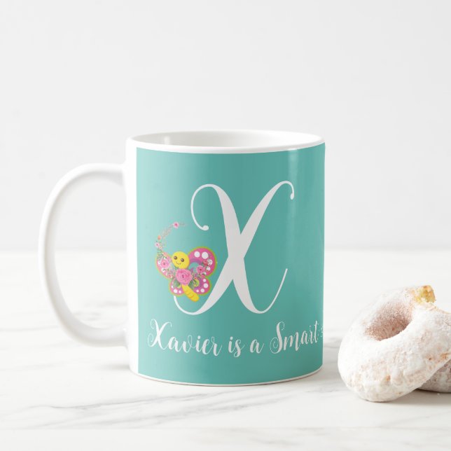 Taza De Café Letra mariposa X Mug floral (Con donut)