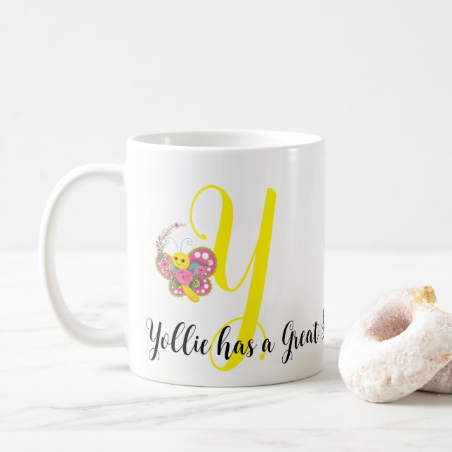 Taza De Café Letra mariposa Y floral mug (Con donut)