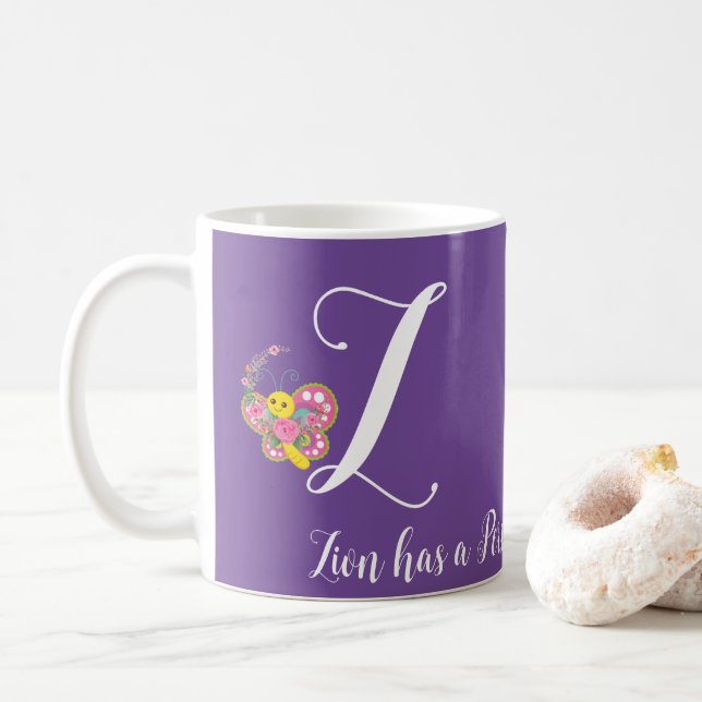 Taza De Café Letra mariposa Z Floral Mug (Con donut)