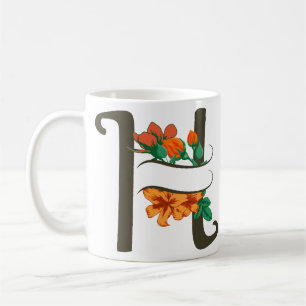 Taza De Café Letra mayúscula Monograma floral H