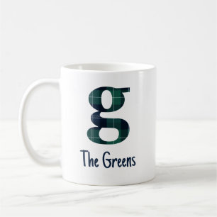Taza De Café Letra Minúscula g de Cuadros e Inicial y Nombre