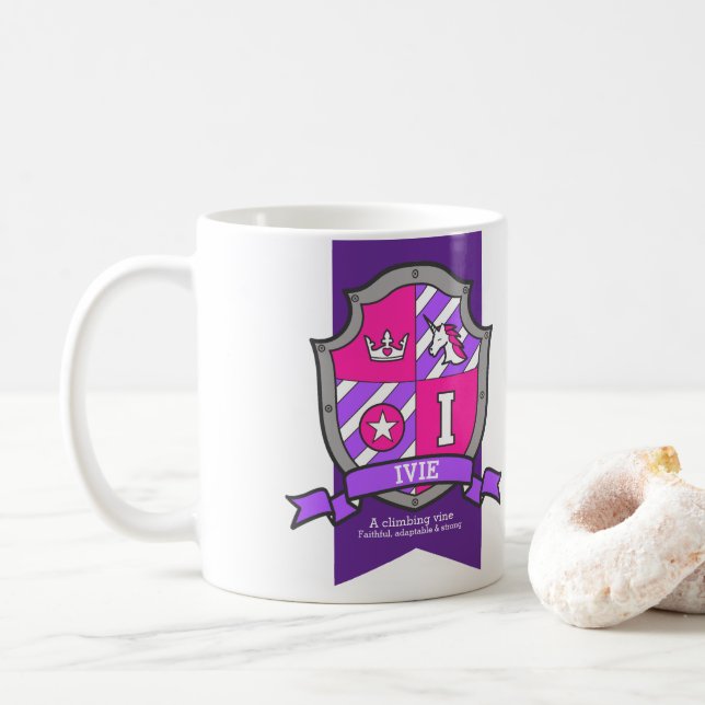 Taza De Café Letra minúscula i escudo nombre unicornio rosa que (Con donut)