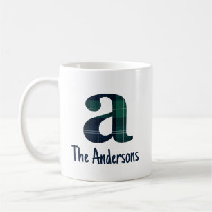 Taza De Café Letra Minúscula Impresa de Cuadro Escocés a Inicia