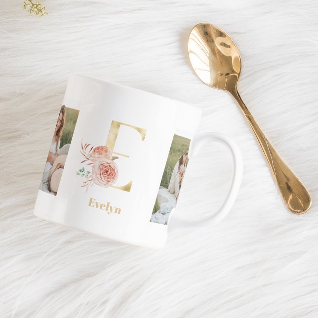 Taza De Café Letra moderna de flor dorada E | Dos monografías f (Subido por el creador)