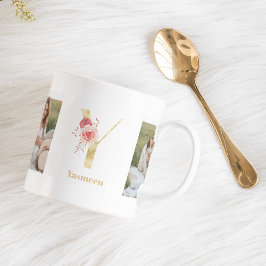 Taza De Café Letra moderna de la flor de oro Y | Dos monografía