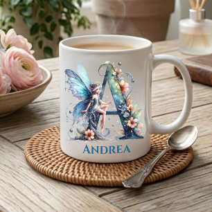 Taza De Café Letra Monograma A Con Nombre Hada