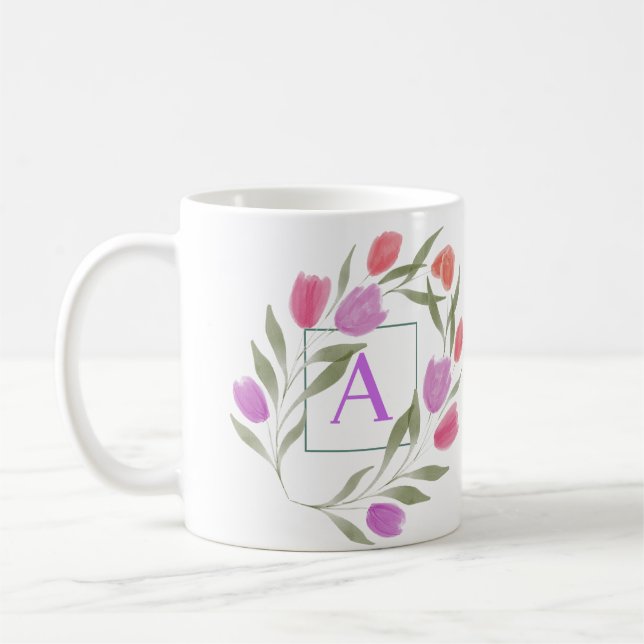 Taza De Café Letra monograma A negra y blanca con flores (Izquierda)