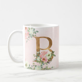 Taza De Café Letra monograma B acuarela café floral tazón
