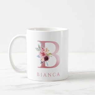 Taza De Café Letra monograma B acuarela floral café tazón