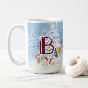 Taza De Café Letra monograma B Angel Snowman Feliz Navidad
