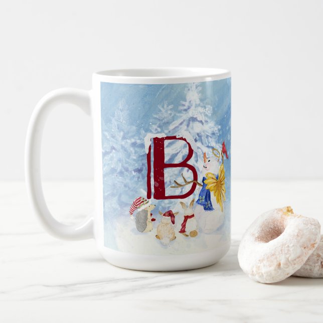 Taza De Café Letra monograma B Angel Snowman Feliz Navidad (Con donut)